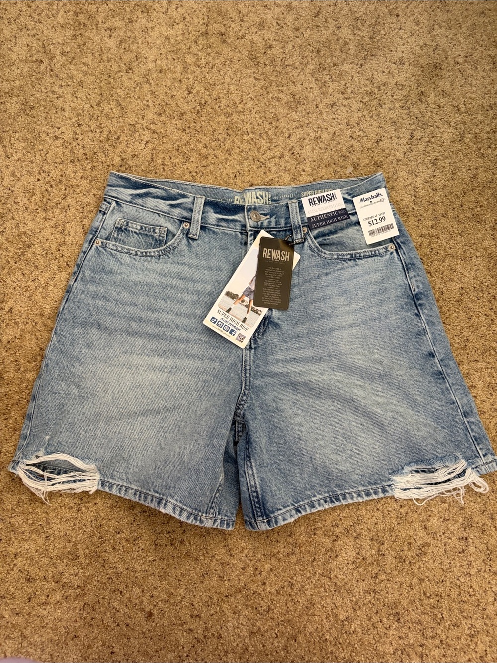 Rewash Light Blue Distressed High-Rise Denim Shorts